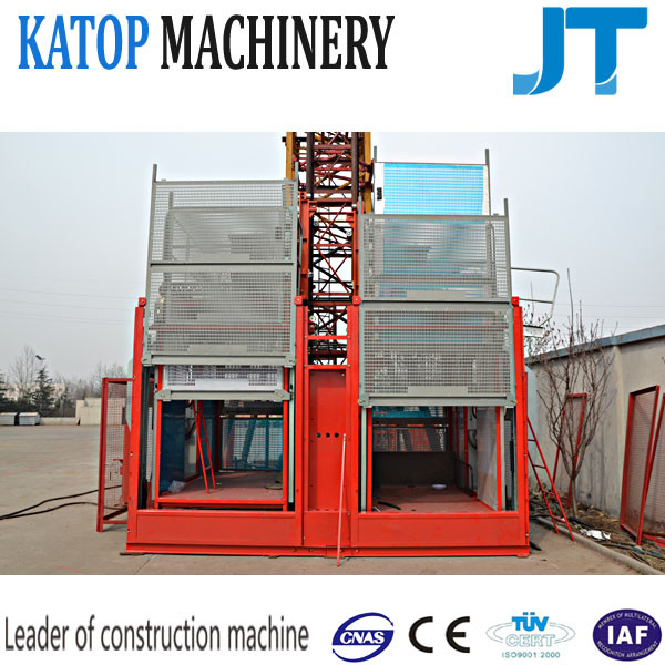 100m high China factory supply 2t load double cage construction lifting hoist SC200/200 for export